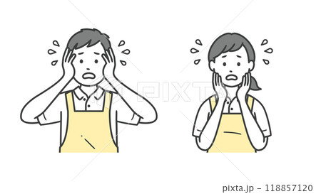 困って焦る介護士男女の上半身イラスト 困って焦る介護士男女の上半身イラスト 118857120