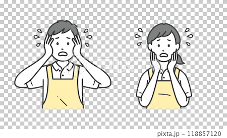 困って焦る介護士男女の上半身イラスト 困って焦る介護士男女の上半身イラスト 118857120