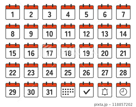 日付のカレンダーアイコンセット 日付のカレンダーアイコンセット 118857202