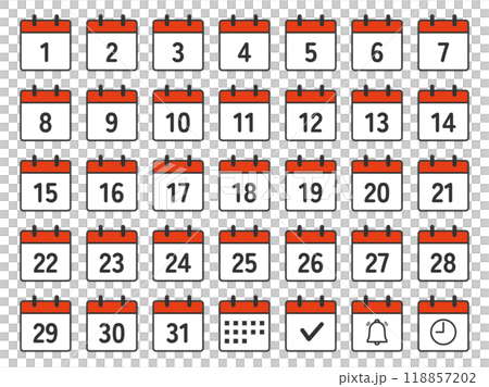 日付のカレンダーアイコンセット 日付のカレンダーアイコンセット 118857202