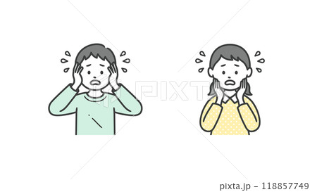 困って焦る男女の学生の上半身イラスト 118857749