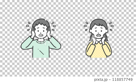 困って焦る男女の学生の上半身イラスト 118857749