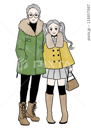男女カップルの冬コーデのファッション全身イラスト 118857887
