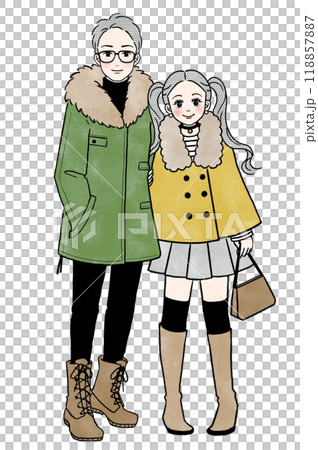 男女カップルの冬コーデのファッション全身イラスト 118857887