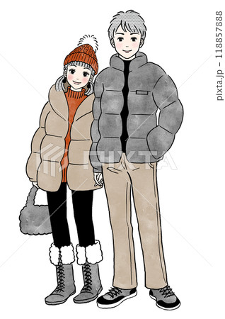 男女カップルの冬コーデのファッション全身イラスト 118857888