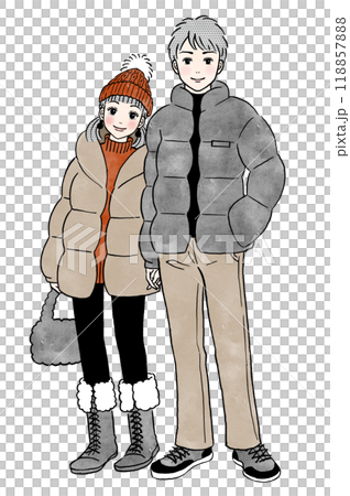 男女カップルの冬コーデのファッション全身イラスト 118857888