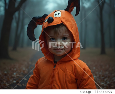 A Childs Using A Halloween Costume 118857895