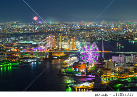 花火大会の日の大阪の夜景 花火大会の日の大阪の夜景 118858318
