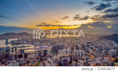 a Kowloon Urban Cityscape Panorama at sunset a Kowloon Urban Cityscape Panorama at sunset 118858677