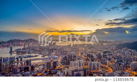 a Kowloon Urban Cityscape Panorama at sunset a Kowloon Urban Cityscape Panorama at sunset 118858678