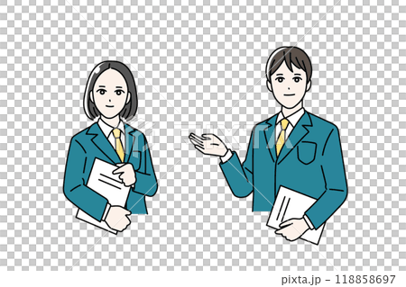 Illustration of a student giving a guide Banner 118858697