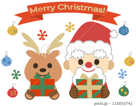 クリスマスを祝うサンタクロースとトナカイのイラスト 118858742
