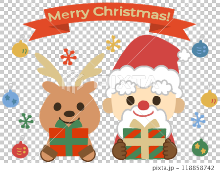クリスマスを祝うサンタクロースとトナカイのイラスト 118858742