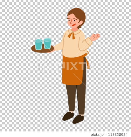 女服務生提供水的插圖 118858924