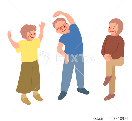 準備運動をしている3人のシニアのイラスト 118858926