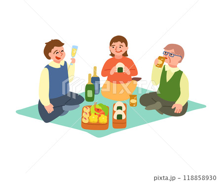 外で宴会をする人々のイラスト 118858930