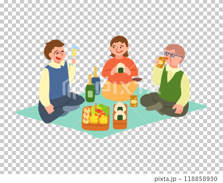 外で宴会をする人々のイラスト 118858930