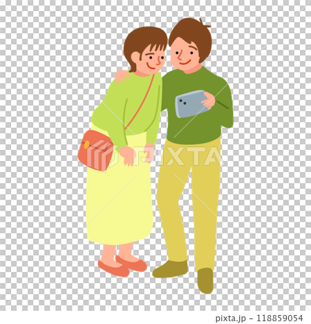 自撮りをするカップルのイラスト 118859054