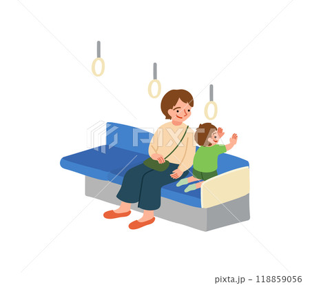 電車に乗っている親子のイラスト 118859056