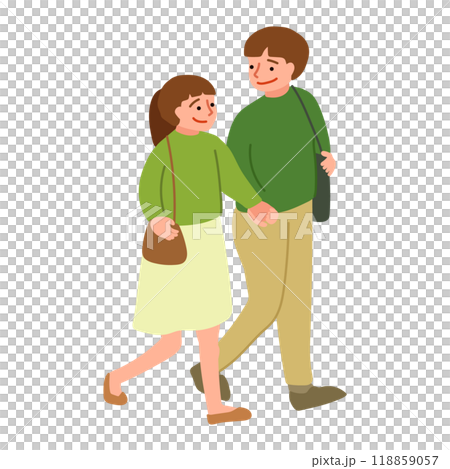 手をつないでデートをするカップルのイラスト 118859057