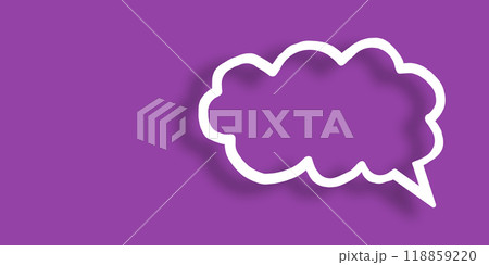 Empty transparent cloud paper speech bubble shape against purple background. Empty transparent cloud paper speech bubble shape against purple background. 118859220