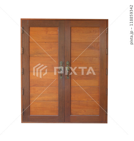 Brown wooden door, house door use for your work design, isolated on white background. Brown wooden door, house door use for your work design, isolated on white background. 118859342