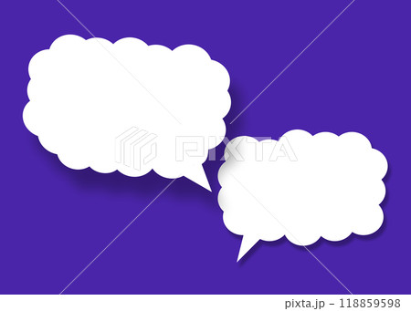 Empty white cloud paper speech bubble shape against blue background. Empty white cloud paper speech bubble shape against blue background. 118859598