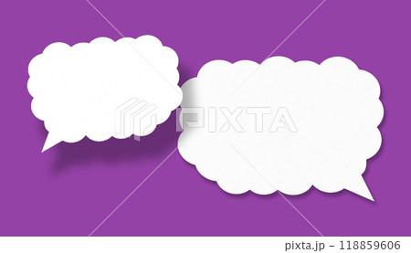 Empty white cloud paper speech bubble shape against purple background. 118859606
