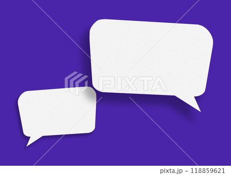 Empty speech balloon shape white paper isolated on blue background communication bubbles. Empty speech balloon shape white paper isolated on blue background communication bubbles. 118859621