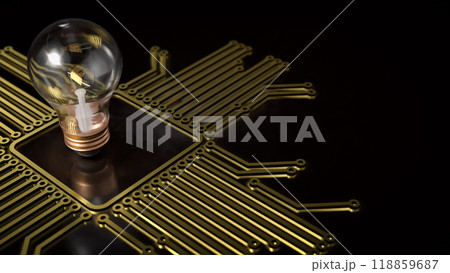 The light bulb on gold electronic logic for technology or business concept 3d rendering. The light bulb on gold electronic logic for technology or business concept 3d rendering. 118859687