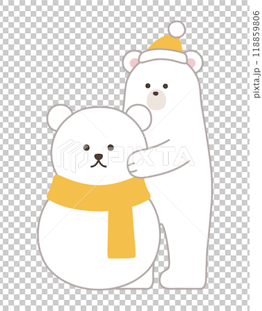 北極熊堆雪人的向量圖。冬天，消音器，帽子，北極熊，北極熊，聖誕節 118859806