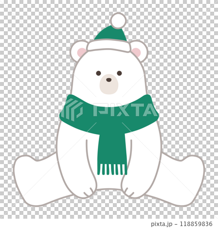 聖誕北極熊的向量圖。冬天，消音器，帽子，北極熊，北極熊 118859836