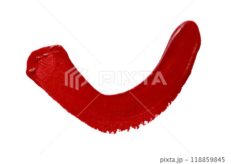 Close up vibrant red paint stroke set against isolated on white background and have clipping paths 118859845