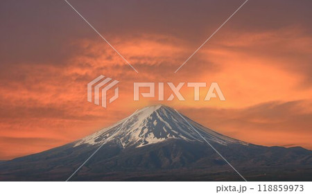Mount Fuji in the evening sky near the time of sunset background. 118859973