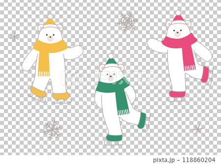 スケートをする白熊のイラスト。雪の結晶、冬、ホッキョクグマ、シロクマ 118860204