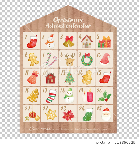 Watercolor hand-drawn cute Christmas advent calendar material 118860329