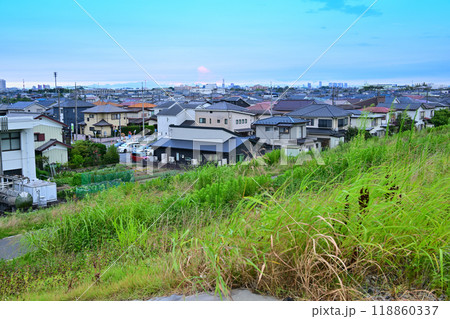 堤防に近い住宅街 荒川土手からの眺め 堤防に近い住宅街 荒川土手からの眺め 118860337