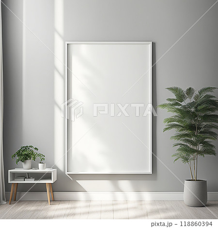 Close up blank frame mockup on wall in the living room. frame mockup design for advertisement, frame presentation 118860394