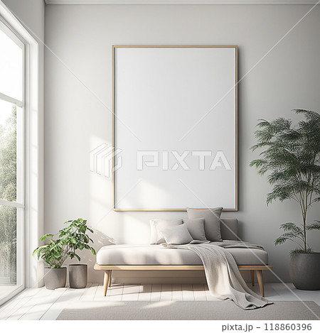Close up blank frame mockup on wall in the living room. frame mockup design for advertisement, frame presentation 118860396