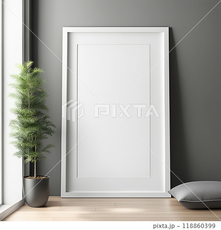 Close up blank frame mockup on wall in the living room. frame mockup design for advertisement, frame presentation 118860399