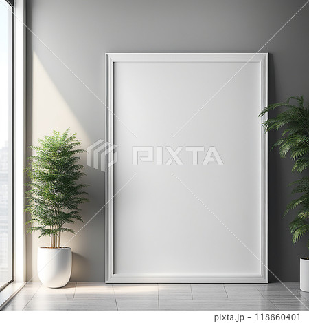 Close up blank frame mockup on wall in the living room. frame mockup design for advertisement, frame presentation 118860401