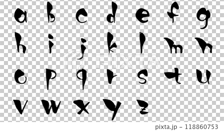 アルファベット・小文字のセット/手書きの筆文字素材 アルファベット・小文字のセット/手書きの筆文字素材 118860753
