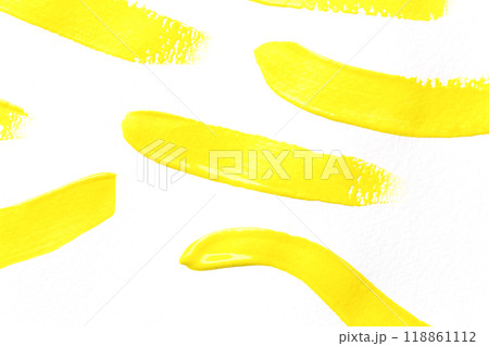 Yellow brush isolated on white art paper background. 118861112