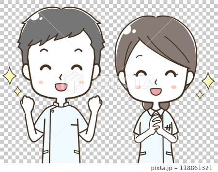 喜ぶ男女の看護師の上半身イラスト 喜ぶ男女の看護師の上半身イラスト 118861321