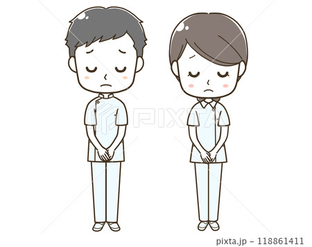 謝罪をする男女の看護師の全身イラスト 118861411