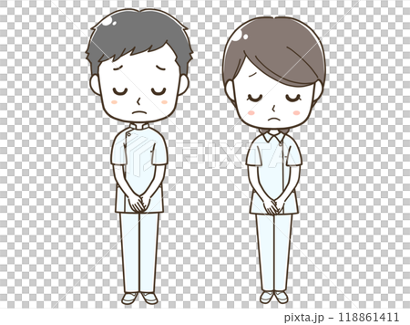謝罪をする男女の看護師の全身イラスト 118861411
