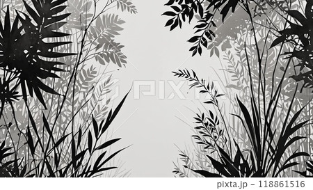 ペンで描いたボタニカルな背景イラスト ペンで描いたボタニカルな背景イラスト 118861516