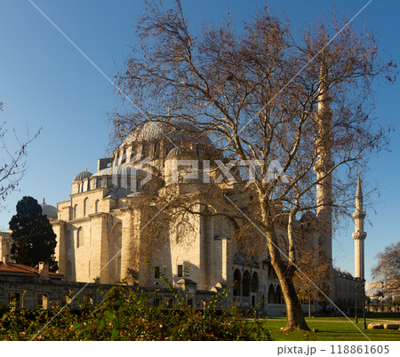 Ancient Suleymaniye Mosque in Fatih district of Istanbul, Turkey 118861605