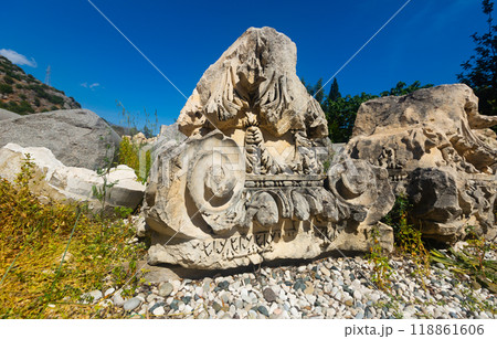 Ruined reliefs of Myra, Antalya Province, Turkey 118861606