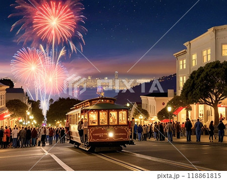 花火が上がるサンフランシスコの夜 花火が上がるサンフランシスコの夜 118861815